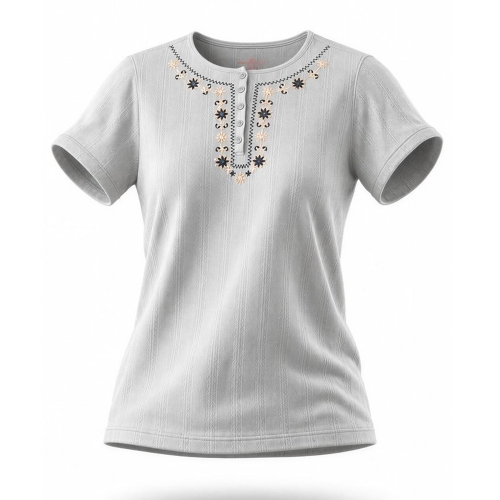 Woman Within Tunic Top Womens Large Light Blue Floral Embroidered Short Sleeve